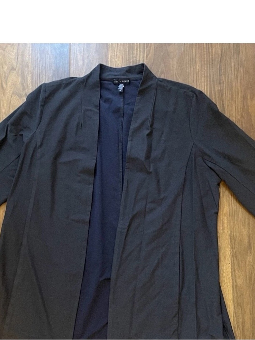 Eileen Fisher Women’s Size Large Cardigan Blazer Style Black Open Front Sweater